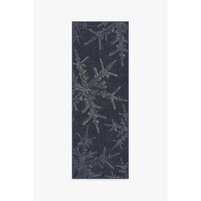 Snowflake Navy Flatwoven Rug - 75 x 215 cm - Rug + Cushioned Pad System