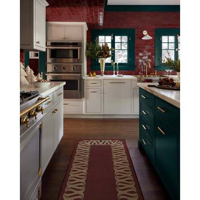 Ribbon Border Red & Natural Flatwoven Rug - 60 x 90 cm - Rug + Cushioned Pad System