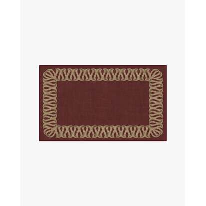 Ribbon Border Red & Natural Flatwoven Rug - 90 x 150 cm - Rug + Cushioned Pad System