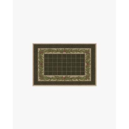 Pine Border Dark Olive Flatwoven Rug - 60 x 90 cm - Rug + Pad System