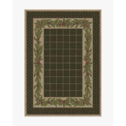Pine Border Dark Olive Flatwoven Rug - 150 x 215 cm - Rug + Pad System