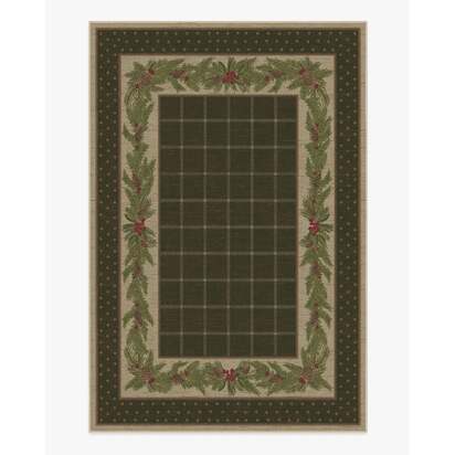 Pine Border Dark Olive Flatwoven Rug - 185 x 275 cm - Rug + Pad System