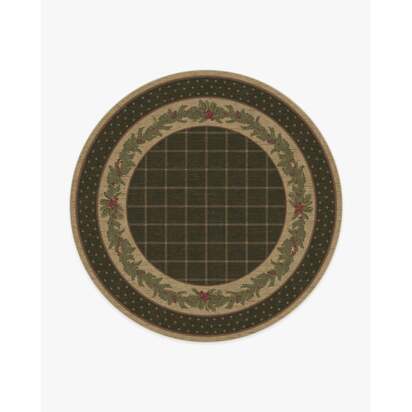Pine Border Dark Olive Flatwoven Rug - 245 Round cm - Rug + Pad System