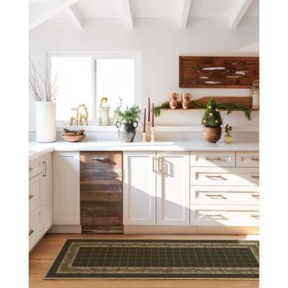 Pine Border Dark Olive Flatwoven Rug - 245 Round cm - Rug + Pad System