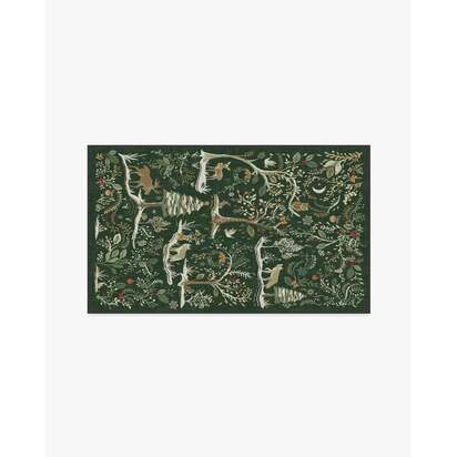 Elwood Forest Green Flatwoven Rug - 90 x 150 cm - Rug + Cushioned Pad System