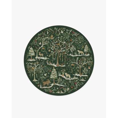 Elwood Forest Green Flatwoven Rug - 185 Round cm - Rug + Cushioned Pad System