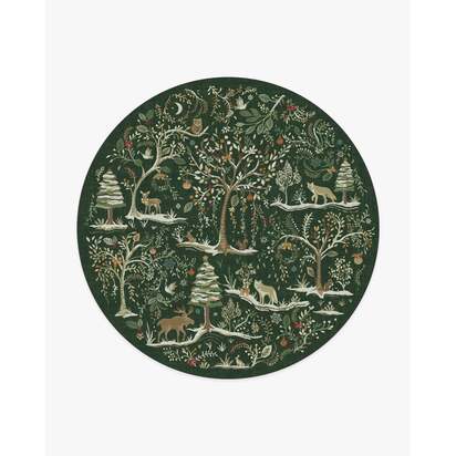 Elwood Forest Green Flatwoven Rug - 245 Round cm - Rug + Cushioned Pad System