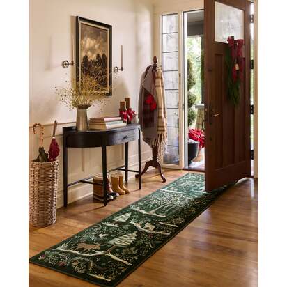 Elwood Forest Green Flatwoven Rug - 245 Round cm - Rug + Cushioned Pad System