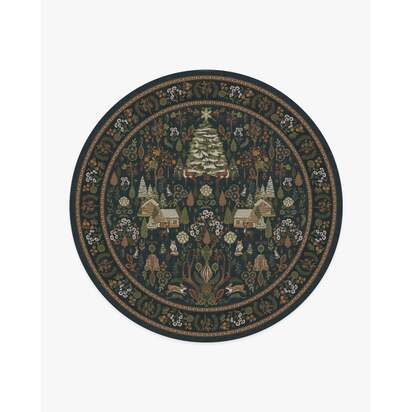 Juniper Midnight Blue Flatwoven Rug - 245 Round cm - Rug + Cushioned Pad System