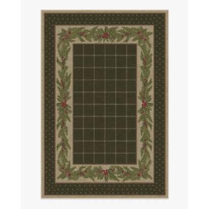 Pine Border Dark Olive Flatwoven Rug - 200 x 290 cm - Rug + Pad System