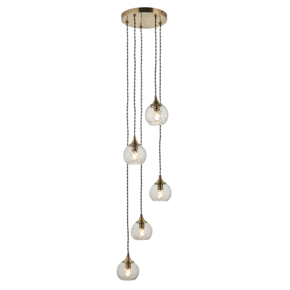 Fornalutx 5 Cascade Pendant Light Antique Brass