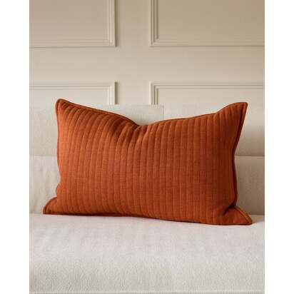 Sloane Rust Medium Cushion | Quilted Stripes | Rectangular Shape 40cmx60cm | Natural Feather Filling | No Escape Feather Technology | Danetti