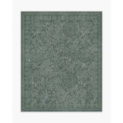 Chamomile Teal Green Flatwoven Rug by Morris & Co. - 245 x 305 cm - Rug + Pad System