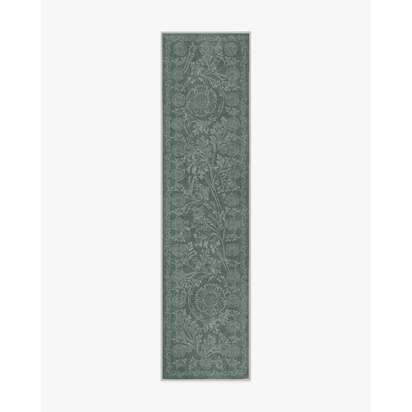 Chamomile Teal Green Flatwoven Rug by Morris & Co. - 75 x 305 cm - Rug + Cushioned Pad System