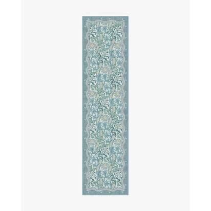 Cornflower Slate Blue Flatwoven Rug by Morris & Co. - 75 x 305 cm - Rug + Cushioned Pad System