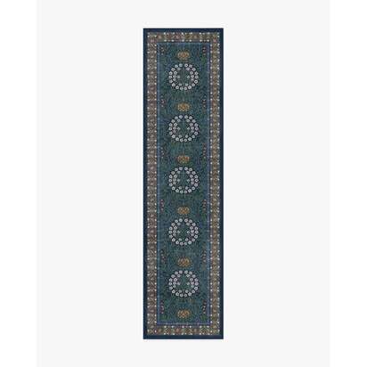 Daisy & Oak Indigo Flatwoven Rug by Morris & Co. - 75 x 305 cm - Rug + Cushioned Pad System