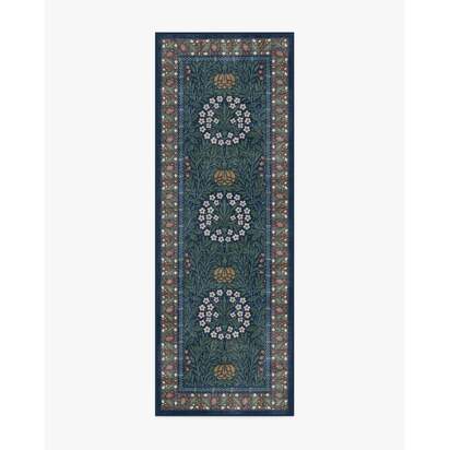 Daisy & Oak Indigo Flatwoven Rug by Morris & Co. - 75 x 305 cm - Rug + Cushioned Pad System