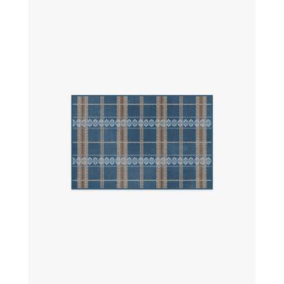 Hanover Check Navy Flatwoven Rug by Morris & Co. - 60 x 90 cm - Rug + Pad System