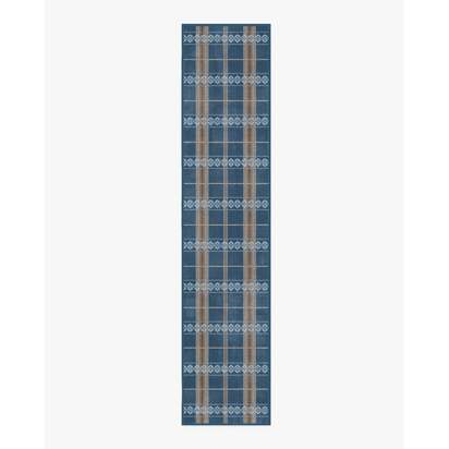 Hanover Check Navy Flatwoven Rug by Morris & Co. - 75 x 365 cm - Rug + Pad System