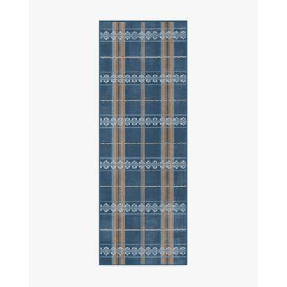 Hanover Check Navy Flatwoven Rug by Morris & Co. - 75 x 365 cm - Rug + Pad System