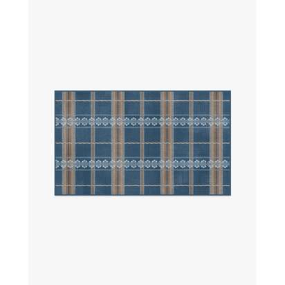 Hanover Check Navy Flatwoven Rug by Morris & Co. - 90 x 150 cm - Rug + Pad System