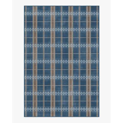 Hanover Check Navy Flatwoven Rug by Morris & Co. - 185 x 275 cm - Rug + Pad System