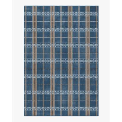 Hanover Check Navy Flatwoven Rug by Morris & Co. - 200 x 290 cm - Rug + Pad System