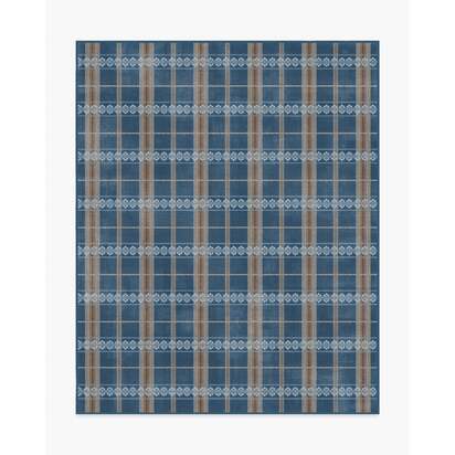 Hanover Check Navy Flatwoven Rug by Morris & Co. - 245 x 305 cm - Rug + Pad System