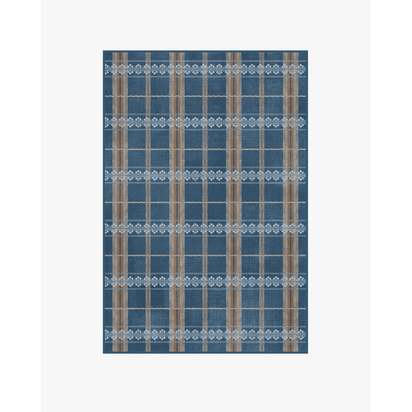 Hanover Check Navy Flatwoven Rug by Morris & Co. - 120 x 185 cm - Rug + Cushioned Pad System