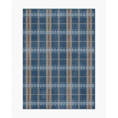 Hanover Check Navy Flatwoven Rug by Morris & Co. - 150 x 215 cm - Rug + Cushioned Pad System
