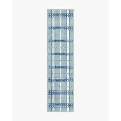 Hanover Check Teal Flatwoven Rug by Morris & Co. - 75 x 305 cm - Rug + Pad System