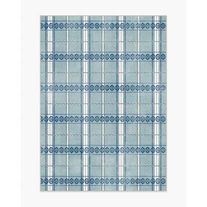 Hanover Check Teal Flatwoven Rug by Morris & Co. - 150 x 215 cm - Rug + Pad System