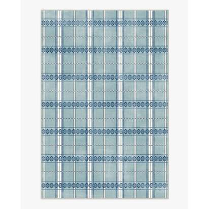 Hanover Check Teal Flatwoven Rug by Morris & Co. - 185 x 275 cm - Rug + Pad System