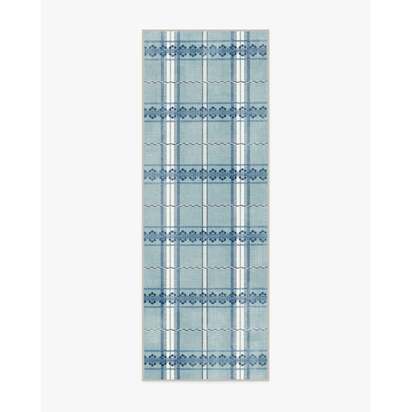 Hanover Check Teal Flatwoven Rug by Morris & Co. - 185 x 275 cm - Rug + Pad System
