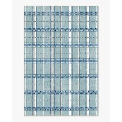 Hanover Check Teal Flatwoven Rug by Morris & Co. - 200 x 290 cm - Rug + Pad System
