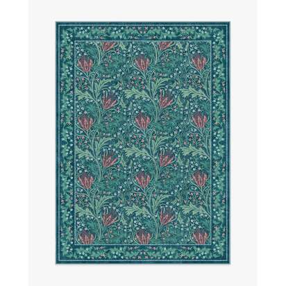 Lent Lily Blue Flatwoven Rug by Morris & Co. - 150 x 215 cm - Rug + Pad System