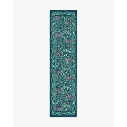 Lent Lily Blue Flatwoven Rug by Morris & Co. - 75 x 305 cm - Rug + Cushioned Pad System