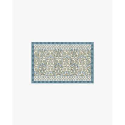 Oak & Blossom Blue Flatwoven Rug by Morris & Co. - 60 x 90 cm - Rug + Cushioned Pad System