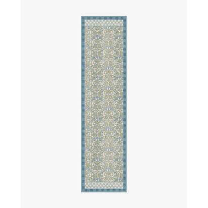 Oak & Blossom Blue Flatwoven Rug by Morris & Co. - 75 x 305 cm - Rug + Cushioned Pad System