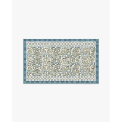 Oak & Blossom Blue Flatwoven Rug by Morris & Co. - 90 x 150 cm - Rug + Cushioned Pad System