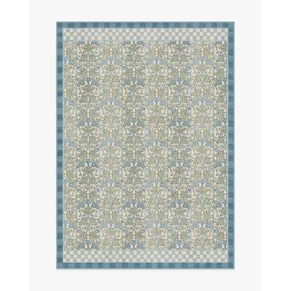 Oak & Blossom Blue Flatwoven Rug by Morris & Co. - 150 x 215 cm - Rug + Cushioned Pad System