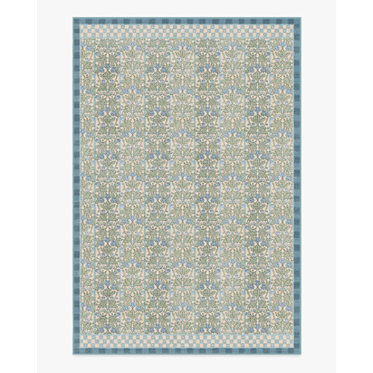 Oak & Blossom Blue Flatwoven Rug by Morris & Co. - 185 x 275 cm - Rug + Cushioned Pad System