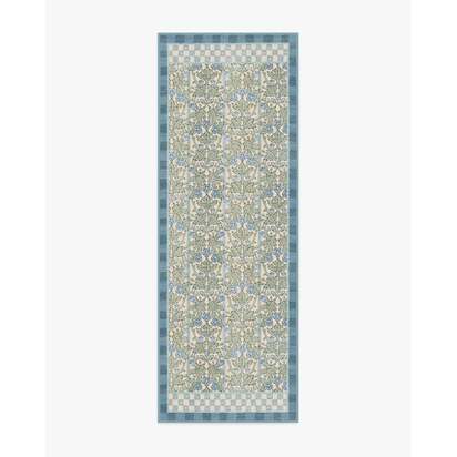 Oak & Blossom Blue Flatwoven Rug by Morris & Co. - 245 x 305 cm - Rug + Cushioned Pad System
