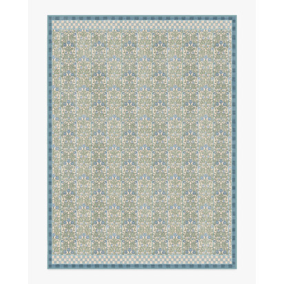 Oak & Blossom Blue Flatwoven Rug by Morris & Co. - 275 x 365 cm - Rug + Cushioned Pad System