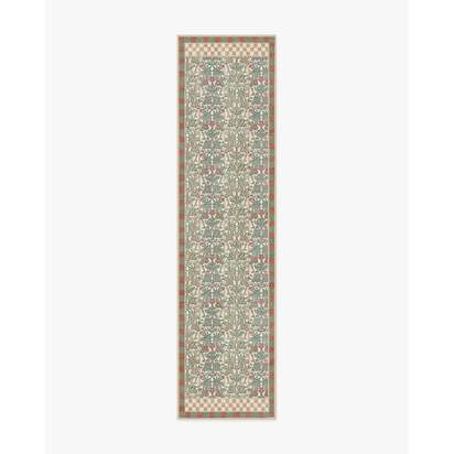 Oak & Blossom Sage & Coral Flatwoven Rug by Morris & Co. - 75 x 305 cm - Rug + Pad System