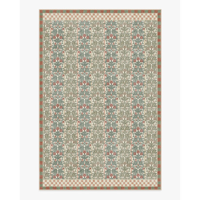 Oak & Blossom Sage & Coral Flatwoven Rug by Morris & Co. - 185 x 275 cm - Rug + Pad System