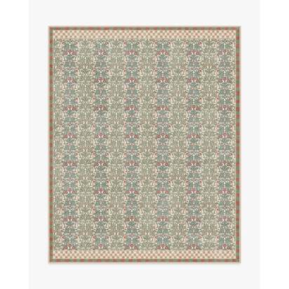Oak & Blossom Sage & Coral Flatwoven Rug by Morris & Co. - 245 x 305 cm - Rug + Pad System