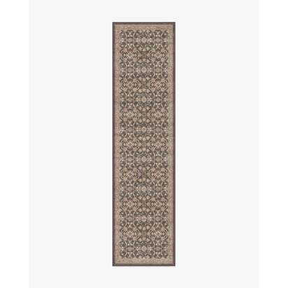 Persian Scroll Dark Wood Flatwoven Rug by Morris & Co. - 75 x 305 cm - Rug + Pad System