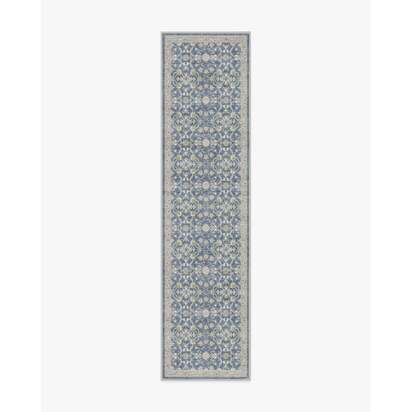 Persian Scroll Slate Blue Flatwoven Rug by Morris & Co. - 75 x 305 cm - Rug + Pad System