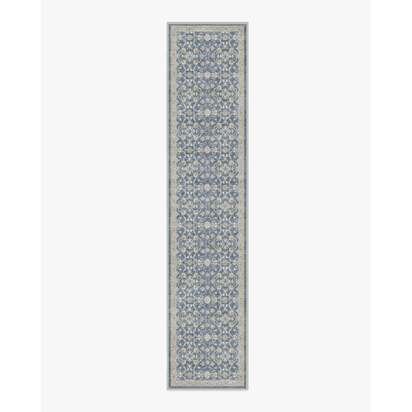 Persian Scroll Slate Blue Flatwoven Rug by Morris & Co. - 75 x 365 cm - Rug + Pad System